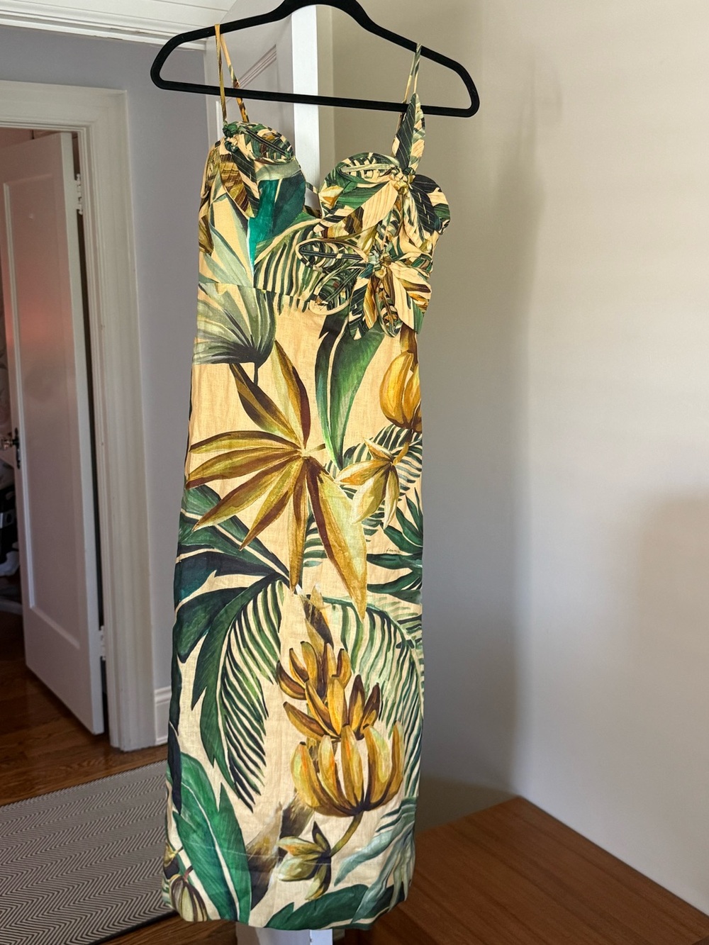 FARM Rio Yellow Bananart 3D Bodice Linen Midi Dress - Size S - Picture 5 of 14